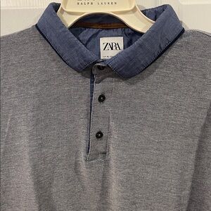 Zara Men's Gray Polo Shirt large